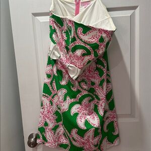 Lily Pulitzer Green and Pink Floral Strapless Dress